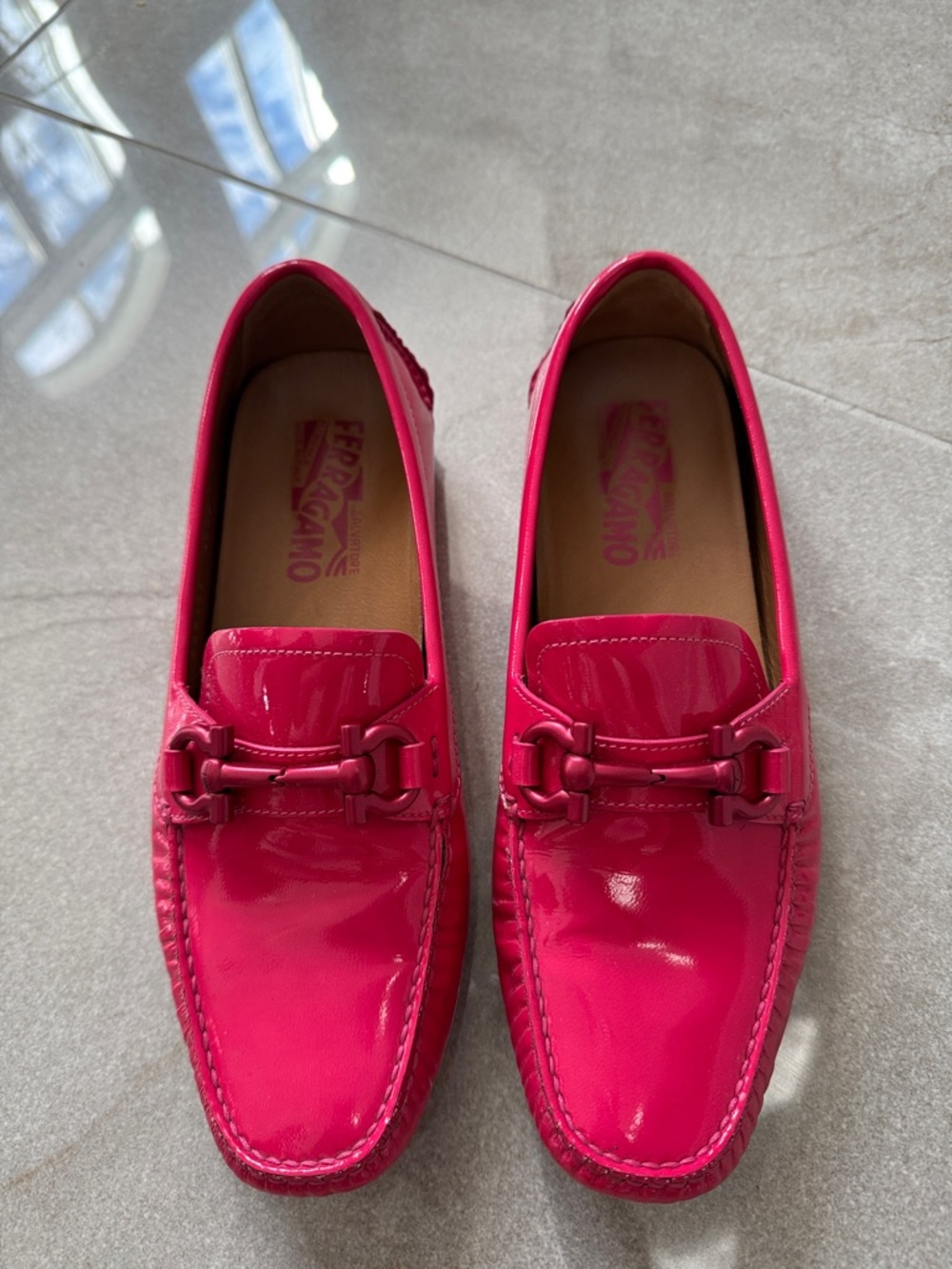 Salvatore Ferragamo lady’s  Bright Pink Patent Leather Bit Loafers